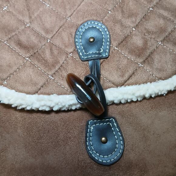 Old Navy Brown Faux Suede Sherpa Shoulder Bag Quilted Flap Buckle Boho Y2K - Picture 2 of 11